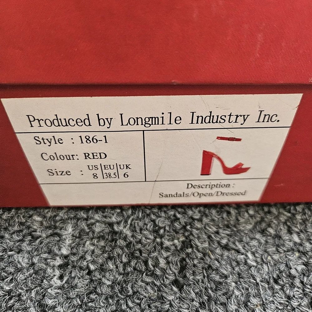 Mackin J Red Patent Open Toe Ankle Strapped Platform Chunky Heels Size 8